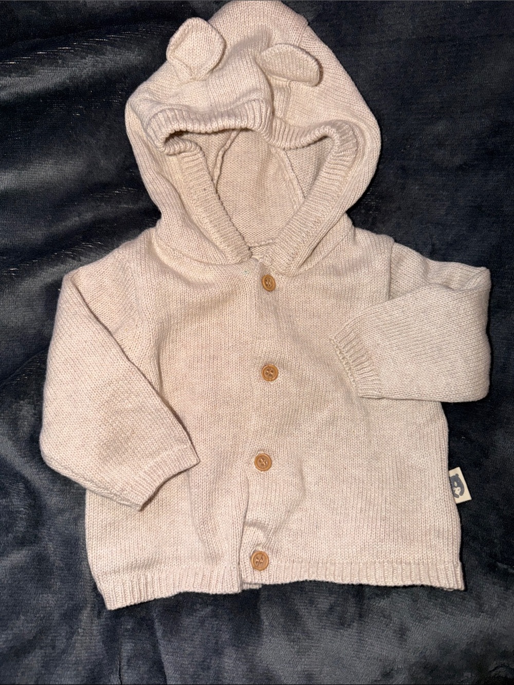 Baby Hooded Knit Cardigan - Cream Bear-Ear Hoodie